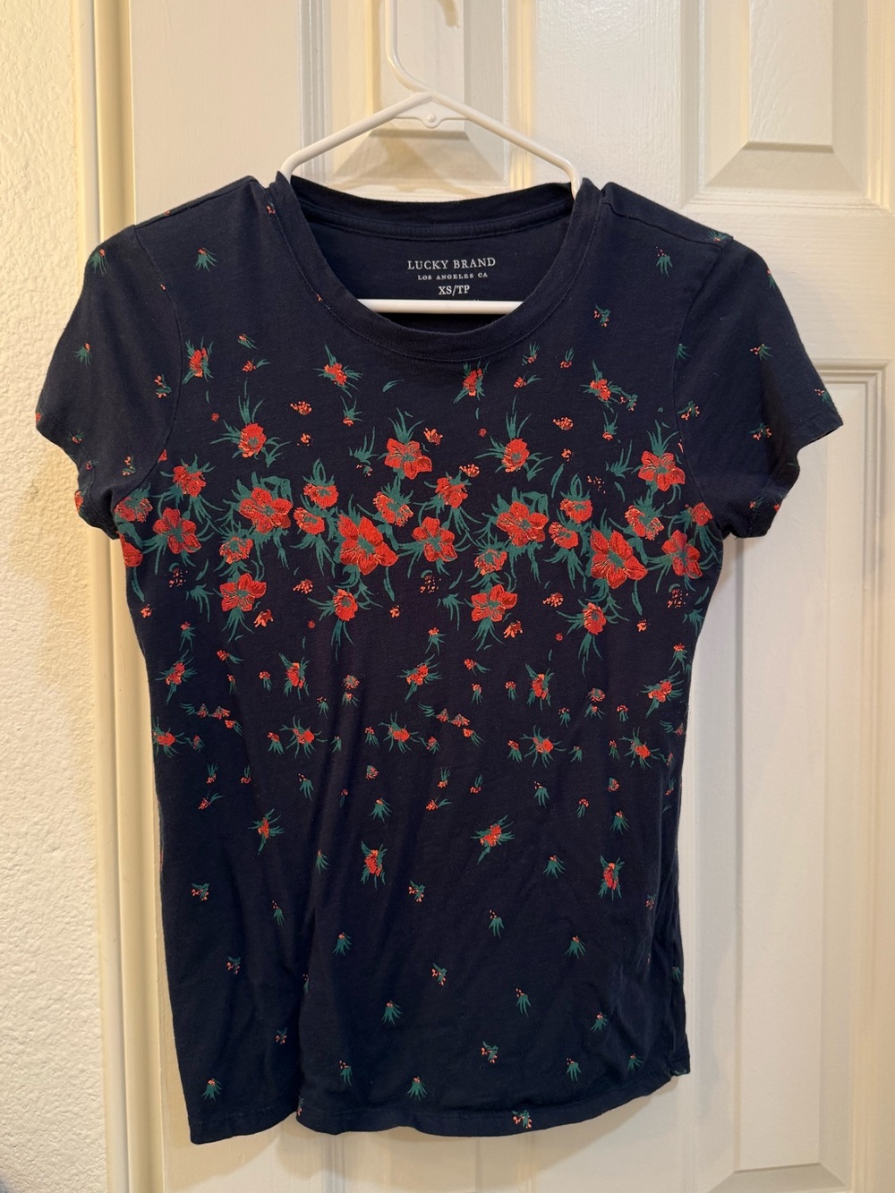 Lucky Brand Navy Short-Sleeve Tee with Red Floral Print